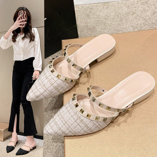 Damen elegante Mules mit strukturierter Oberfläche und Metallakzenten R&B