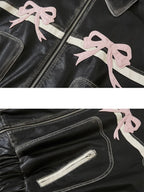 R&B | Bowknot Zip Up Lederjacke