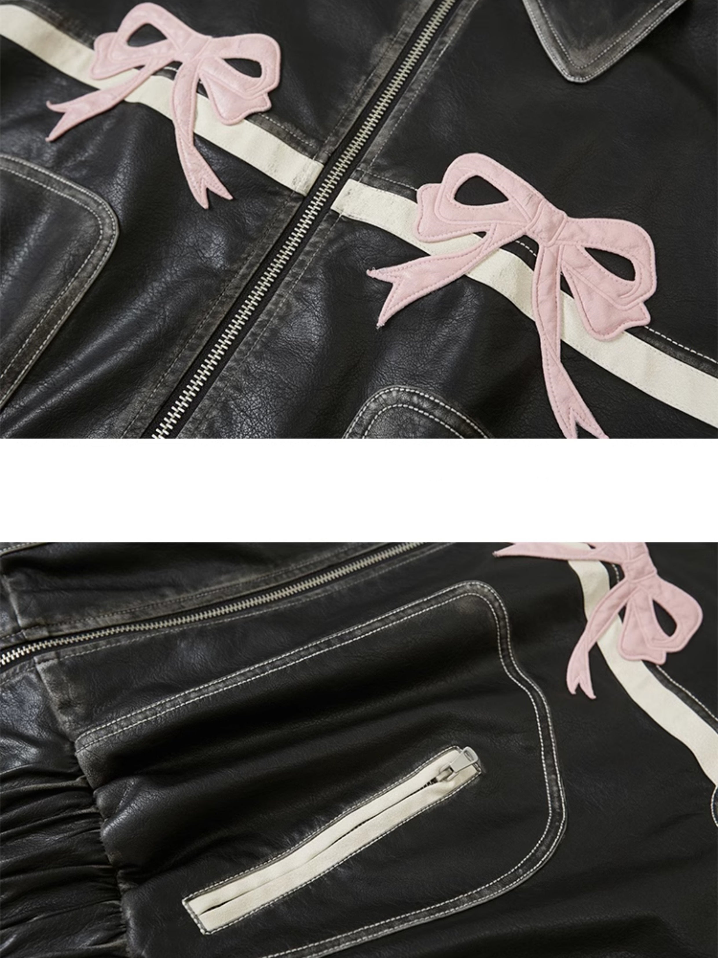 R&B | Bowknot Zip Up Lederjacke