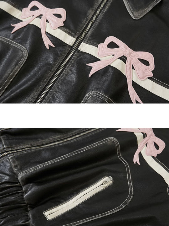 R&B | Bowknot Zip Up Lederjacke