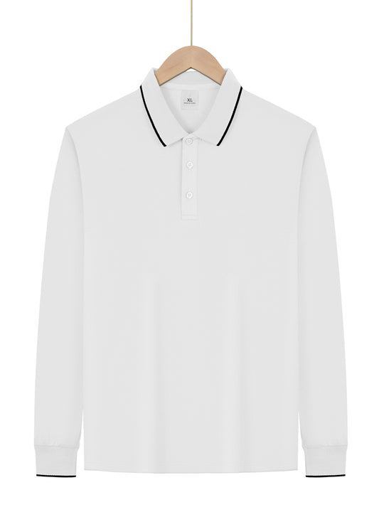 Herren nan langärmeliges Piqué-Poloshirt mit Kontrastpaspel am Kragen und Bündchen R&B