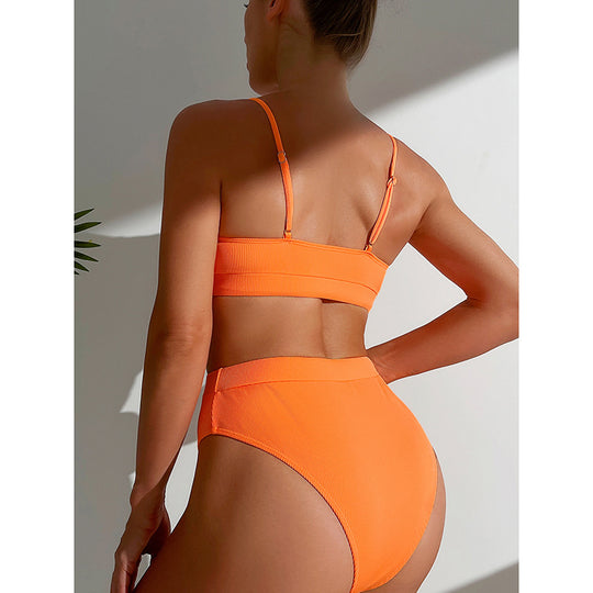 Damen High-Waist-Bikini-Set mit geripptem Oberteil R&B
