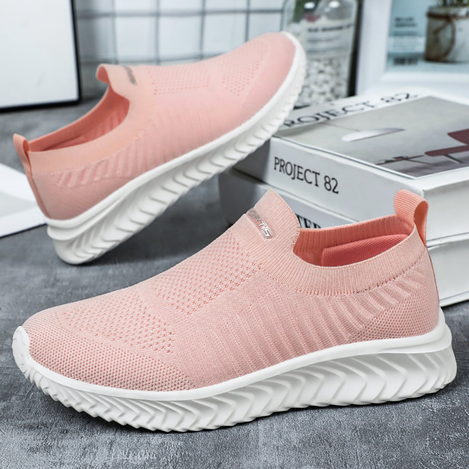 Damen Luftige Slip-On Sneakers mit flexiblem Strickoberteil R&B