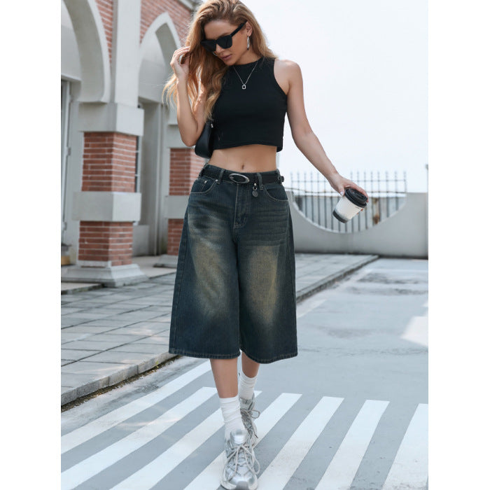 Damen Weite Denim-Culottes mit hohem Bund und praktischen Seitentaschen R&B