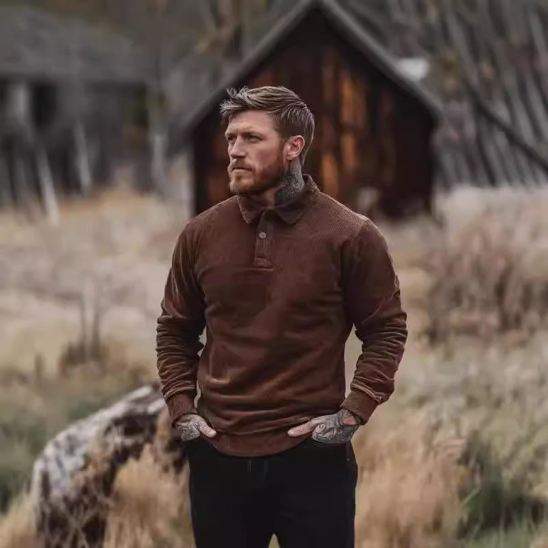 Herren Cord-Polohemd mit Knopfleiste und klassischem Kragen