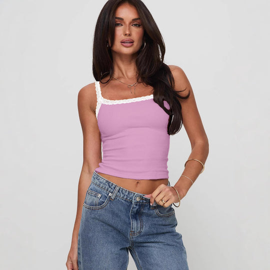 Damen Top mit Spitzenakzenten R&B