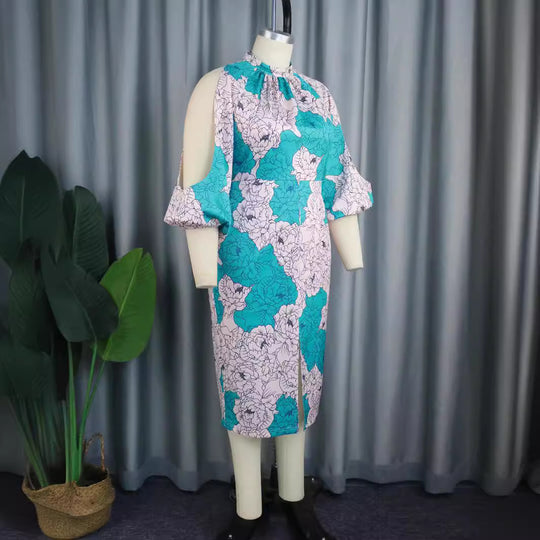 Damen elegantes Wickelkleid mit floralem Muster und modischen Cut-Out-Ärmeln R&B