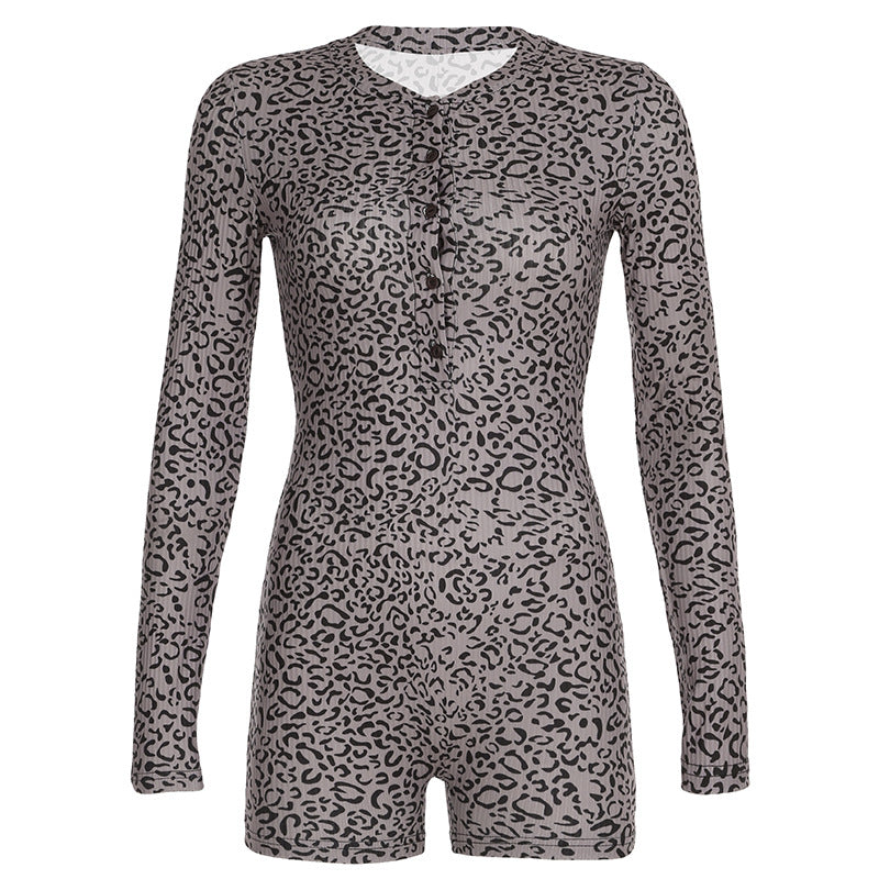 Damen Jumpsuit mit elegantem Leopardenmuster und praktischem Knopfverschluss R&B