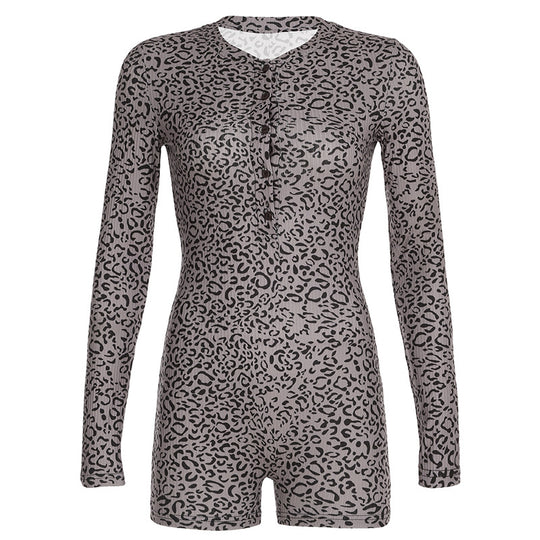 Damen Jumpsuit mit elegantem Leopardenmuster und praktischem Knopfverschluss R&B