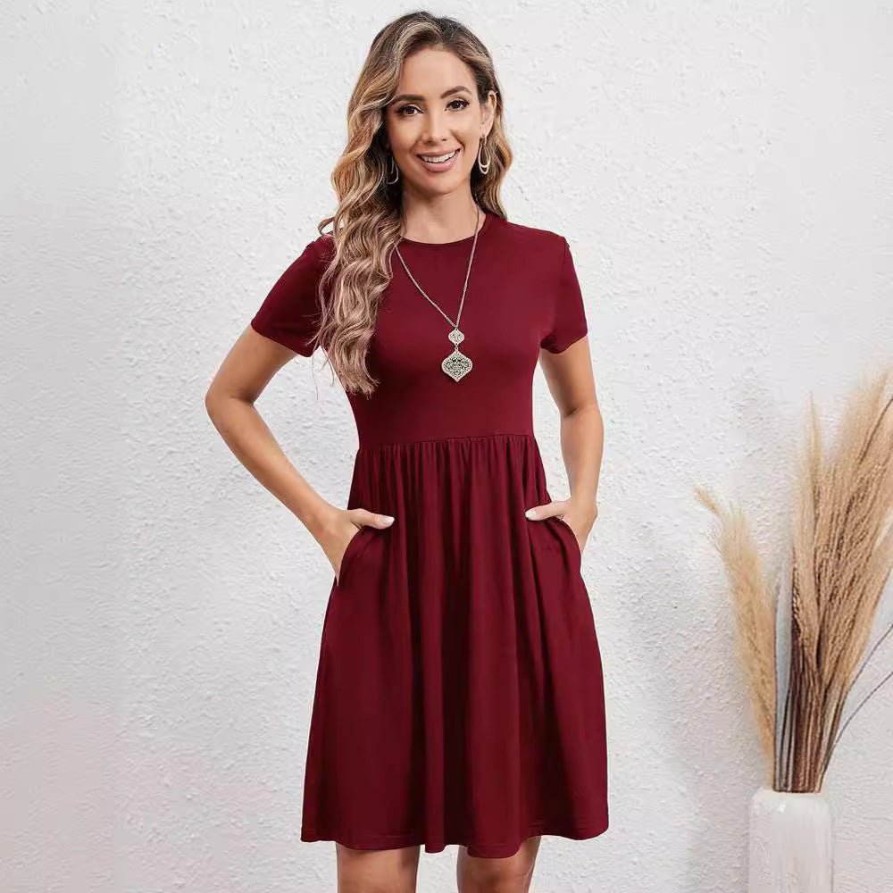 R&B | Elastischer Bund Gestricktes Rundhalsausschnitt Kurzarmkleid
