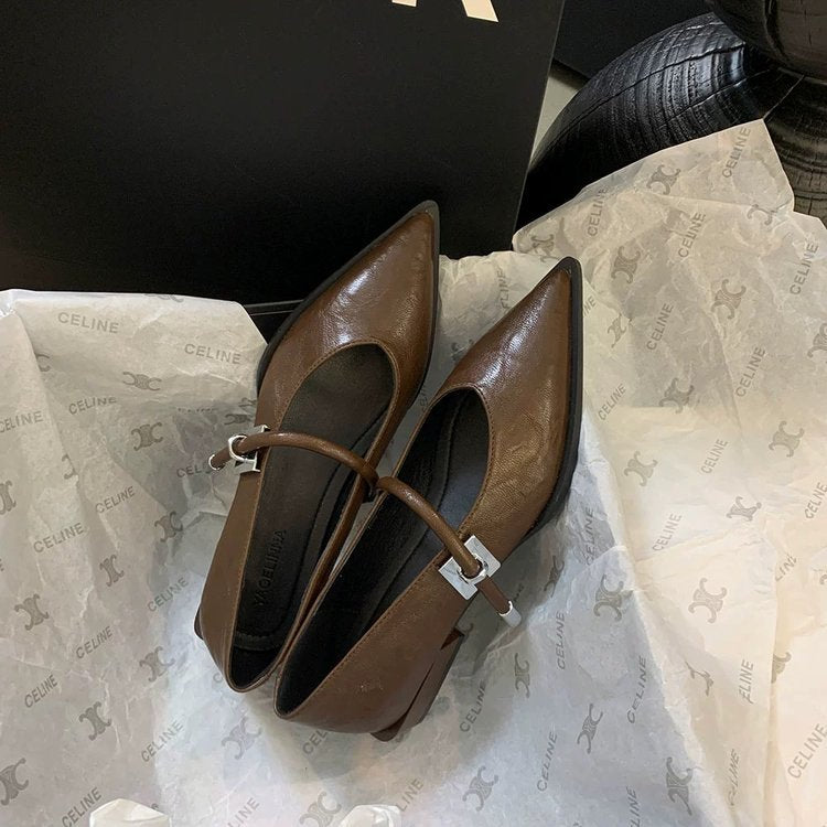 Damen elegante Ballerinas mit zeitgemäßem Riemchen und spitzem Design R&B