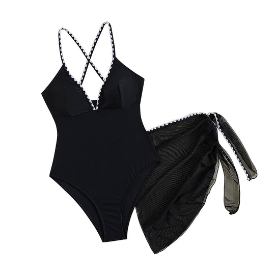 Damen Einteiliger Badeanzug mit trendigem Cut-Out und raffiniertem Überwurf R&B