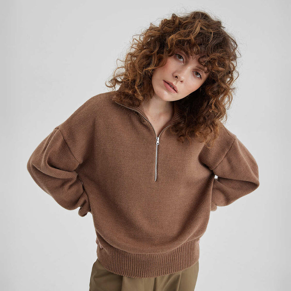 Damen Modischer Strickpullover mit hohem Kragen R&B