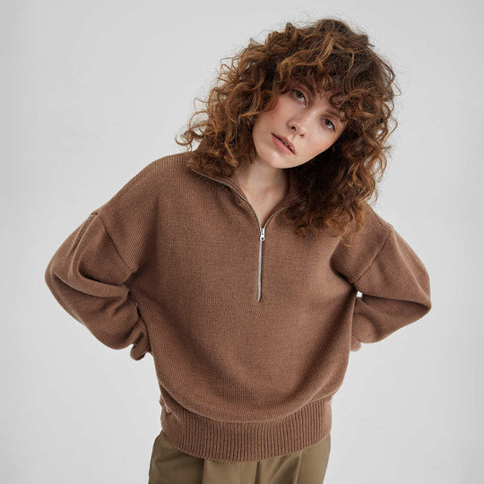 Damen Modischer Strickpullover mit hohem Kragen R&B