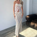 Damen Transparentes Spitzen-Maxikleid R&B