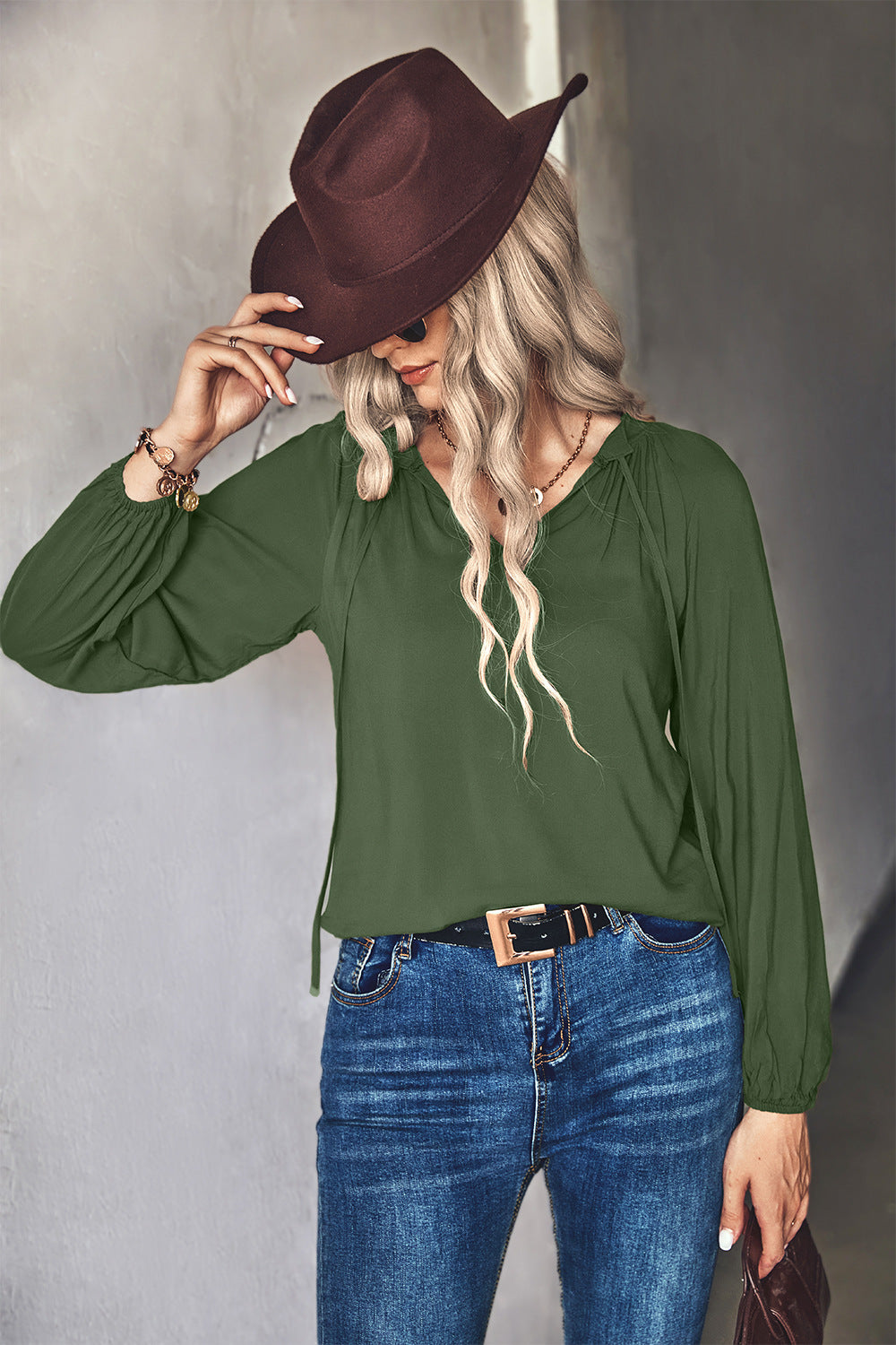 Damen Bluse mit eleganten Raffungen und V-Ausschnitt R&B