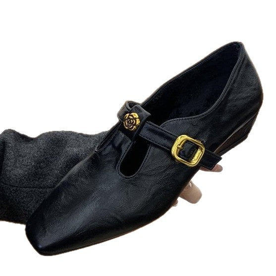 Damen elegante Ballerina-Pumps mit modischem Riemchen und stabiler Sohle R&B