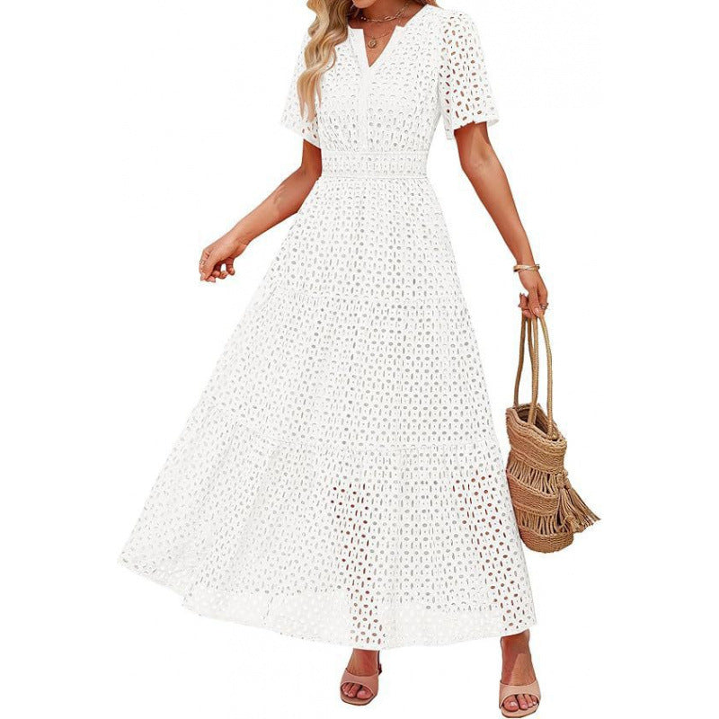Damen Maxikleid mit gehäkeltem Muster R&B