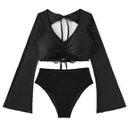 Damen Bikiniset mit langärmligem Oberteil und hoch geschnittenen Shorts R&B