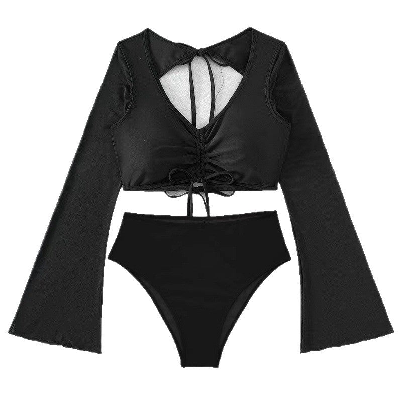 Damen Bikiniset mit langärmligem Oberteil und hoch geschnittenen Shorts R&B