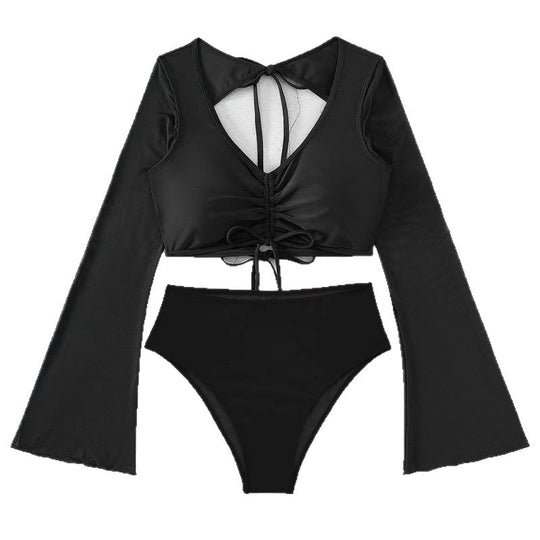 Damen Bikiniset mit langärmligem Oberteil und hoch geschnittenen Shorts R&B