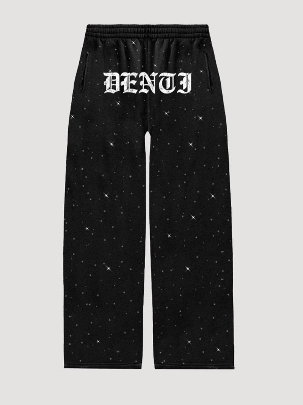 Damen nan Loungehose mit Galaxie-Sternenprint, geradem Bein, elastischem Komfortbund und gotischem Schriftzug R&B