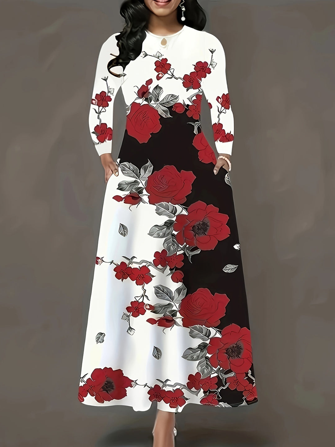 Damen Maxikleid mit floralem Design und praktischen Taschen R&B