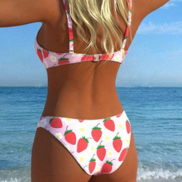 Damen Bikini-Set mit fruchtigem Erdbeerprint und verstellbaren Trägern R&B