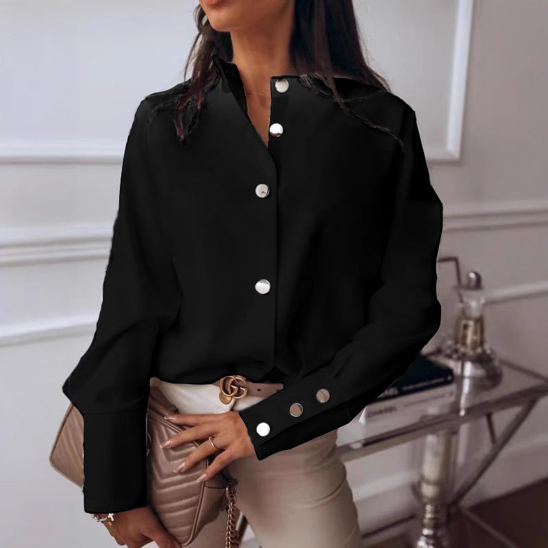 Damen elegante Bluse mit innovativem Knopfdesign und modernen Akzenten R&B