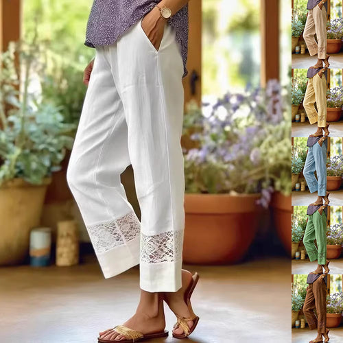 Damen Leichte Leinenhose mit Spitzenakzenten R&B