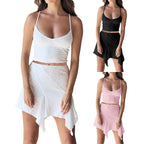 Damen Crop-Top und verspielter Rock mit asymmetrischem Saum R&B