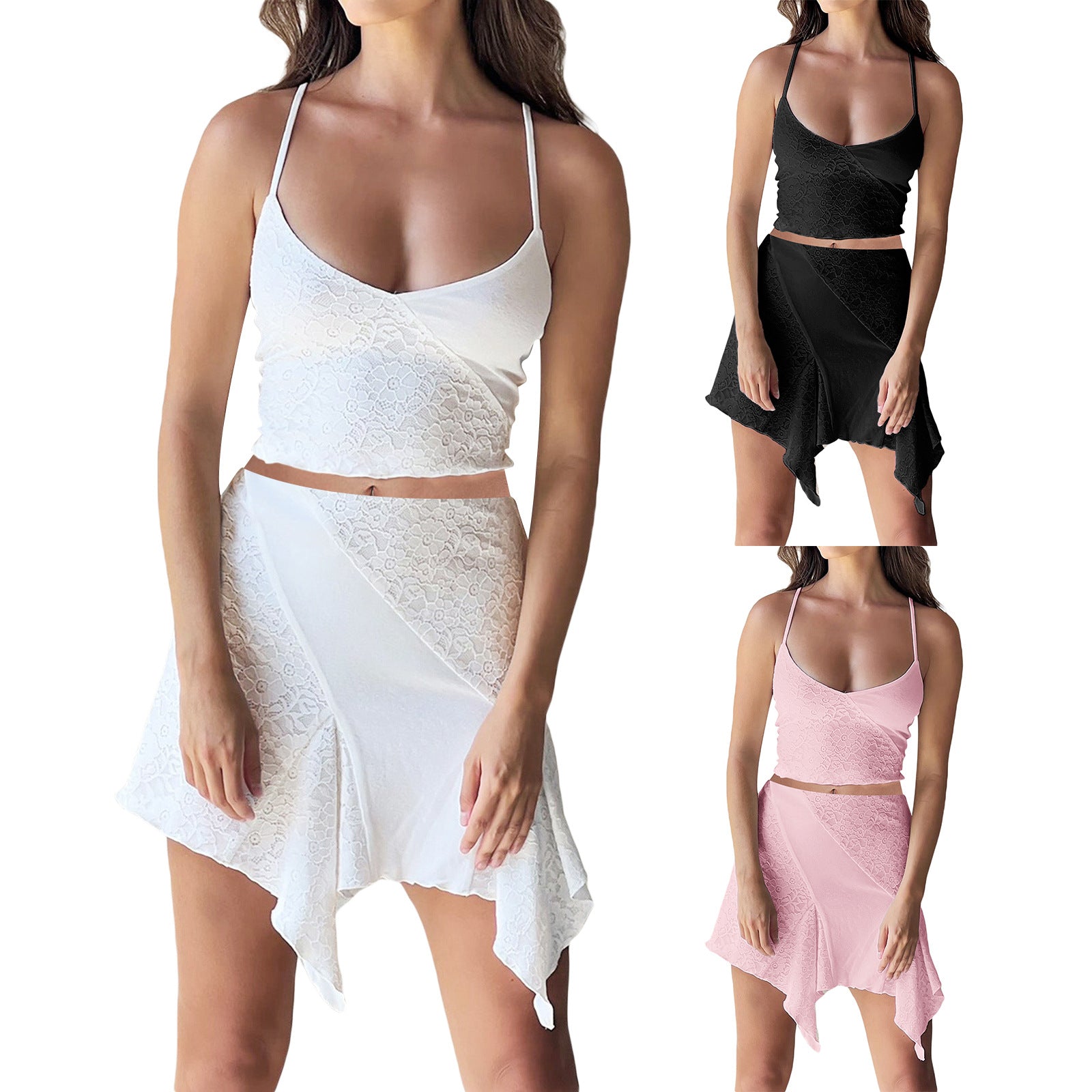 Damen Crop-Top und verspielter Rock mit asymmetrischem Saum R&B