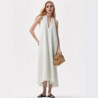 Damen Elegantes Maxikleid mit tiefem V-Ausschnitt und fließendem Stoff R&B