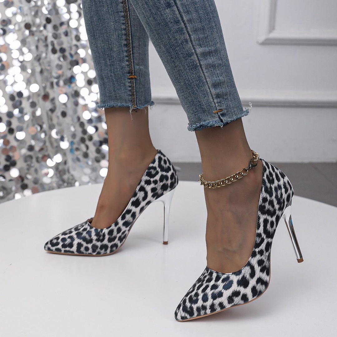 Damen High Heels mit elegantem Leopardenmuster und glänzendem Absatz R&B