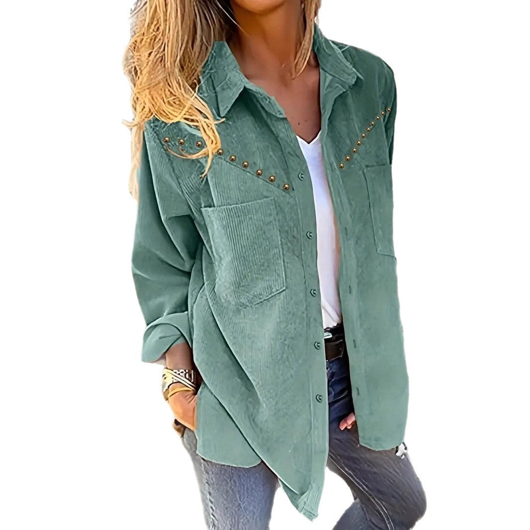 Damen Cordbluse mit eleganten Druckknöpfen und praktischen Taschen R&B