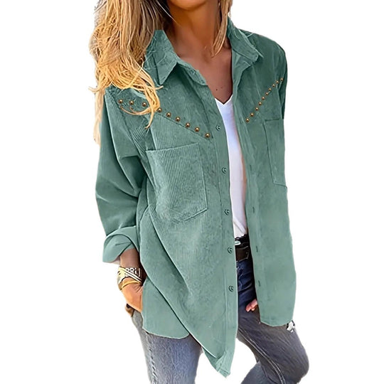 Damen Cordbluse mit eleganten Druckknöpfen und praktischen Taschen R&B