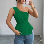 Damen Asymmetrisches Peplum-Oberteil mit Drapierung