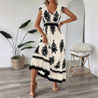 Damen Maxikleid mit floralem Muster und V-Ausschnitt R&B
