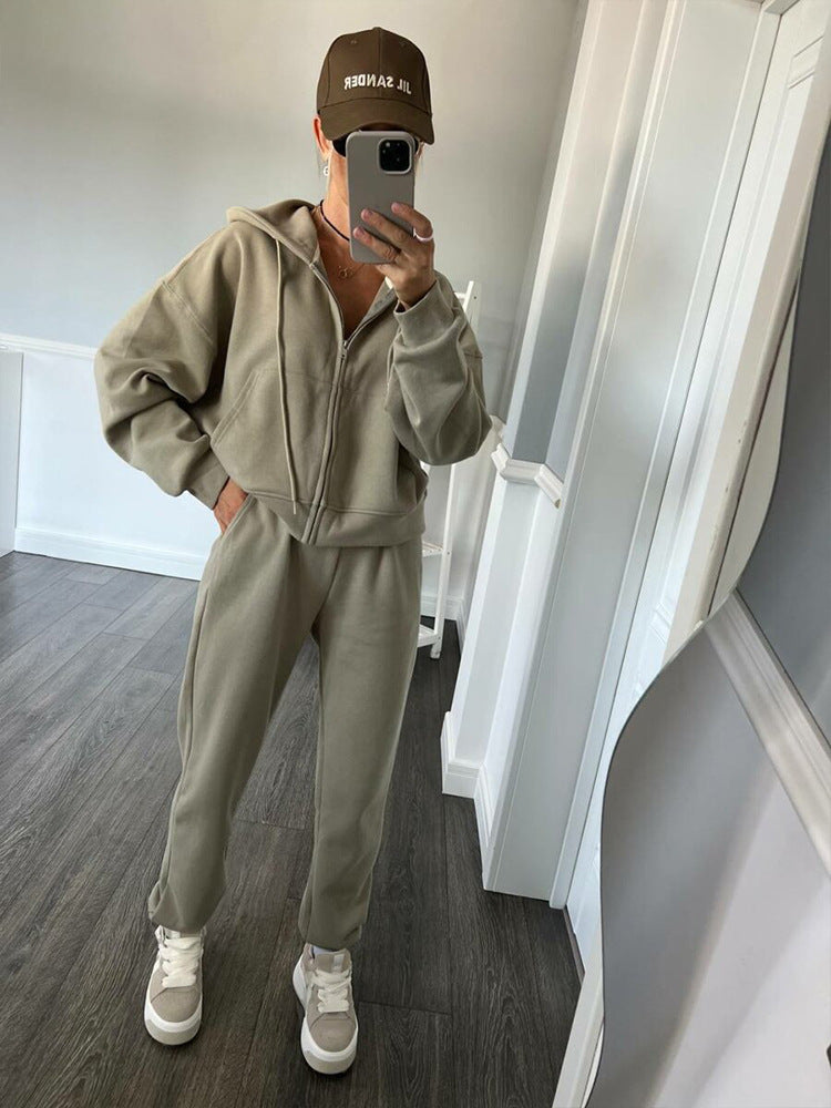 Damen sportliches Fleece-Jogginganzug-Set R&B