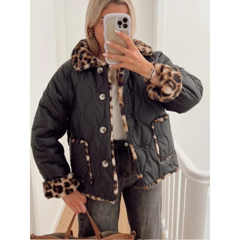 Damen Kunstfelljacke mit modischem Leopardenmuster und komfortablem Schnitt R&B