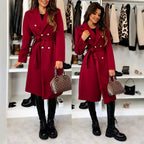 Damen Eleganter Trenchcoat mit taillierbarem Gürtel und Doppelreiher R&B