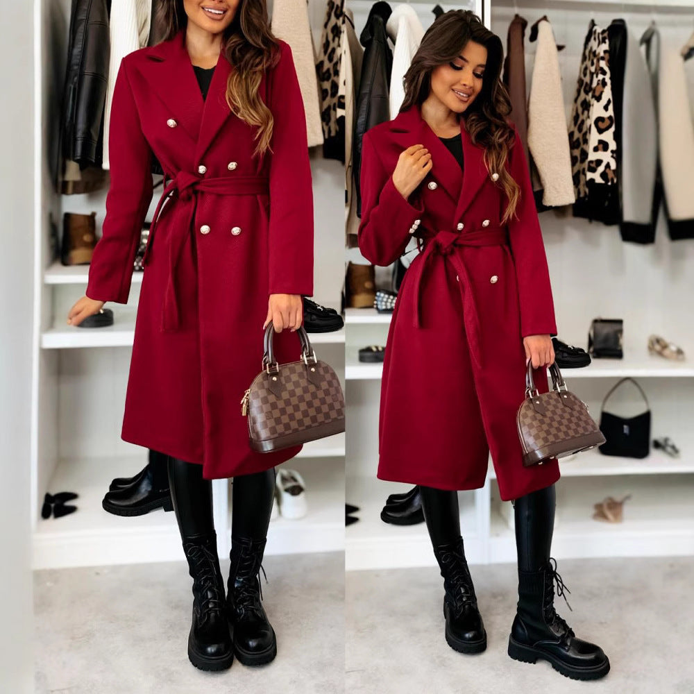 Damen Eleganter Trenchcoat mit taillierbarem Gürtel und Doppelreiher R&B