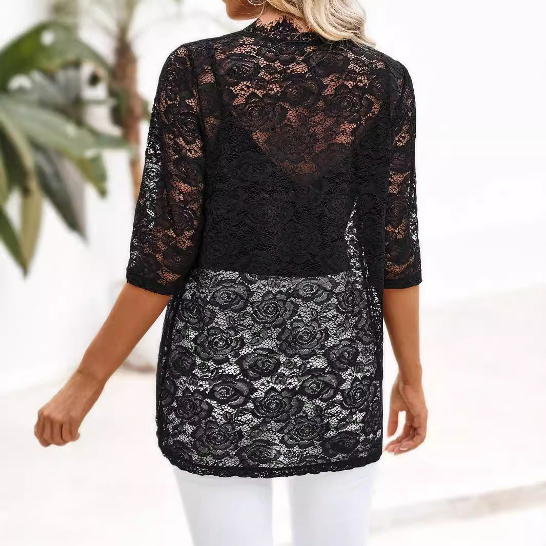 Damen Spitzencardigan mit romantischem Design und langem Arm R&B