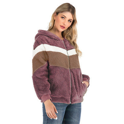 Damen Fleecejacke mit kontrastierenden Streifen und Kapuze