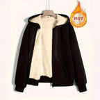 Damen kuschelige Fleecejacke mit Reißverschluss und Kapuze
