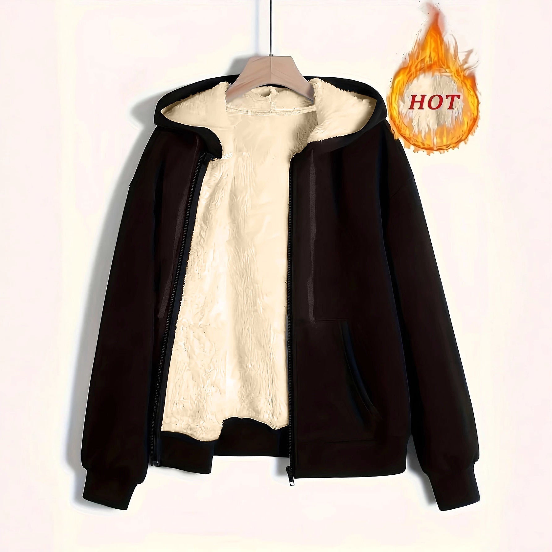 Damen kuschelige Fleecejacke mit Reißverschluss und Kapuze