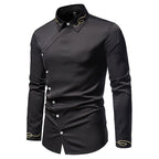 Herren Elegantes Langarmhemd mit asymmetrischem Knopfdesign und gesticktem Kragen R&B