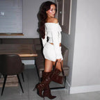 Damen Off-Shoulder Strick-Set mit modischen Details R&B