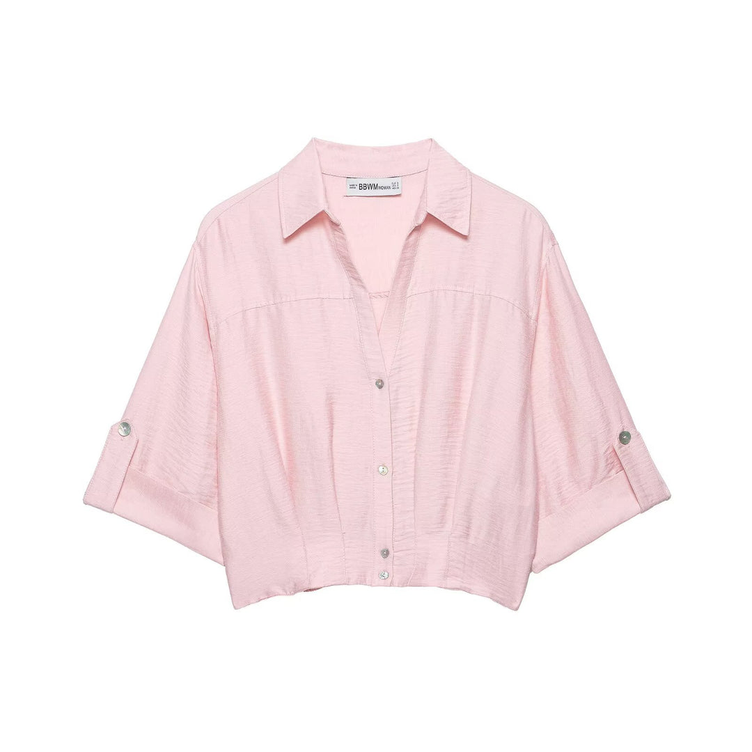 Damen kurzärmlige Bluse mit lässigem Schnitt und stylischem Kragen R&B