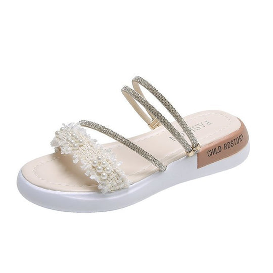 Damen modische Riemchen-Sandalen mit Perlenschmuck und gepolsterter Sohle R&B